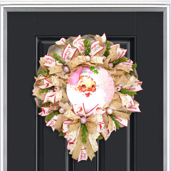 Christmas wreath, Santa wreath, front door wreath, holiday wreath, door hanger, large 26". W21001A