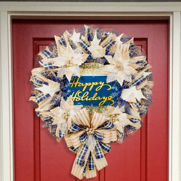 Christmas wreath, happy holidays, designer wreath, front door wreath, 27" W21026A