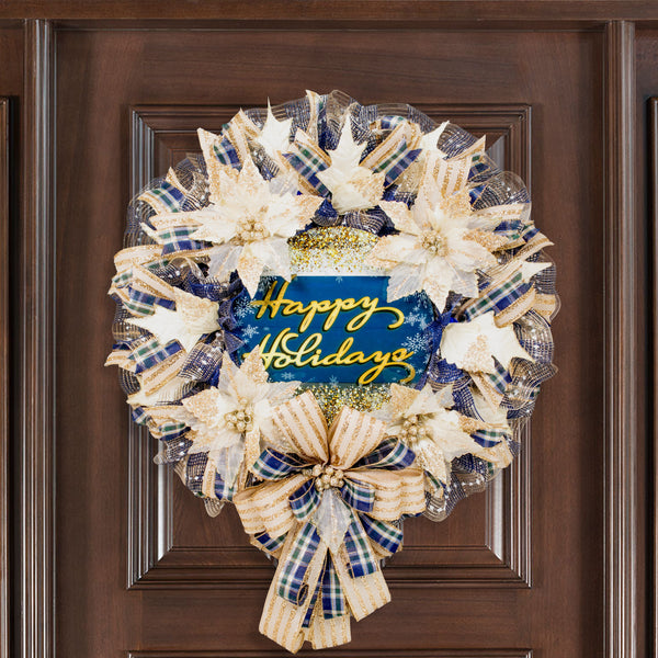 Christmas wreath, happy holidays, designer wreath, front door wreath, 27" W21026A