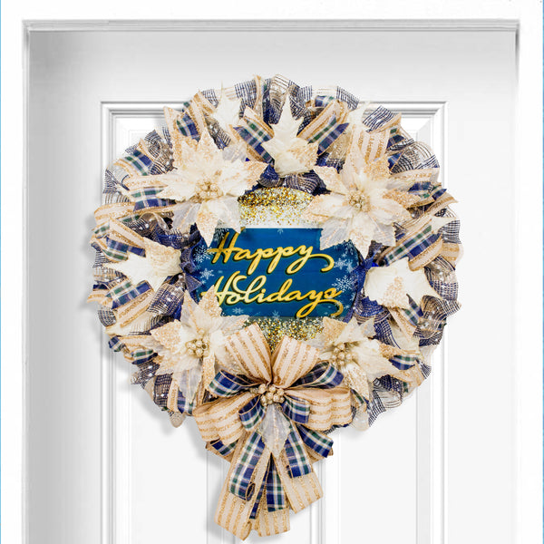 Christmas wreath, happy holidays, designer wreath, front door wreath, 27" W21026A