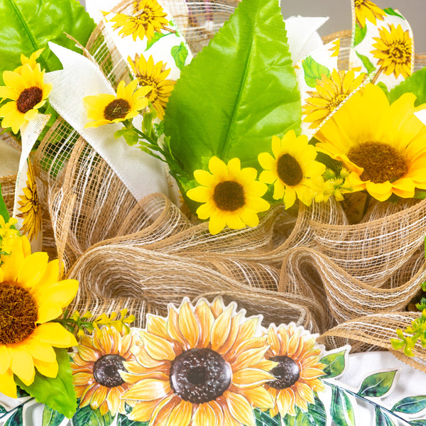 Welcome wreath, sunflower wreath, farmhouse wreath, floral wreath, everyday wreath, front door, door hanger, gift, large, 27”. W30305A