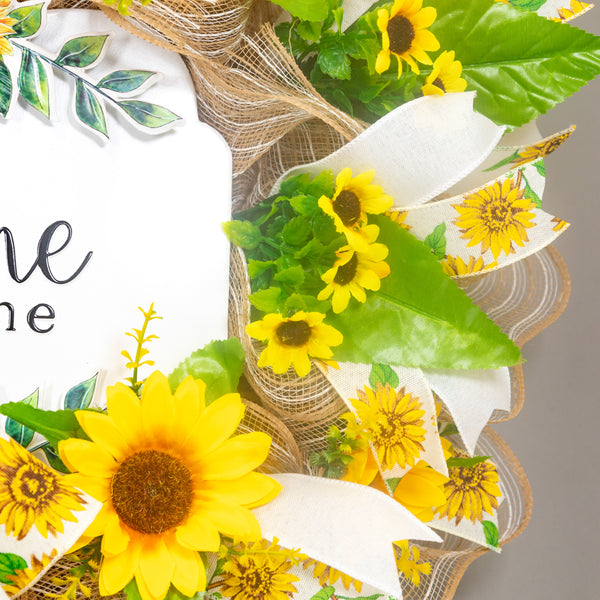 Welcome wreath, sunflower wreath, farmhouse wreath, floral wreath, everyday wreath, front door, door hanger, gift, large, 27”. W30305A