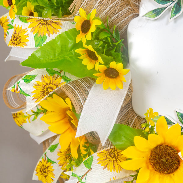 Welcome wreath, sunflower wreath, farmhouse wreath, floral wreath, everyday wreath, front door, door hanger, gift, large, 27”. W30305A