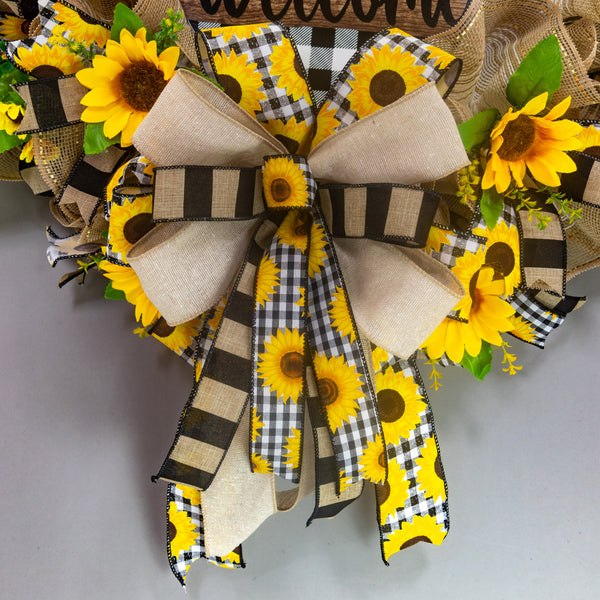 Welcome wreath, sunflower wreath, farmhouse wreath, floral wreath, everyday wreath, front door, door hanger, gift, large, 27”. W30401B