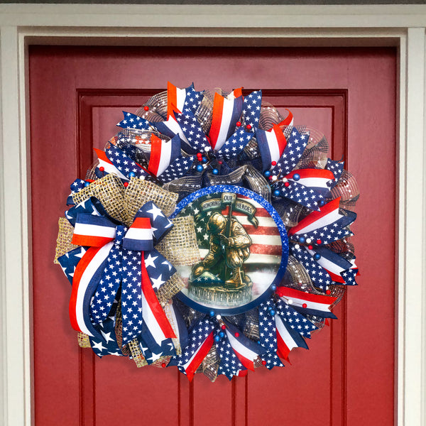 Patriotic wreath, Memorial Day wreath, remembrance, hero, sacrifice, front door, wall, decor, door hanger, 26" W30414A