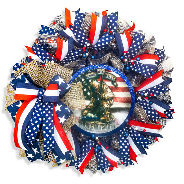 Patriotic wreath, Memorial Day wreath, remembrance, hero, sacrifice, front door, wall, decor, door hanger, 26" W30414A