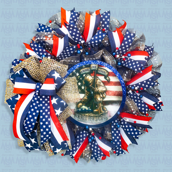 Patriotic wreath, Memorial Day wreath, remembrance, hero, sacrifice, front door, wall, decor, door hanger, 26" W30414A