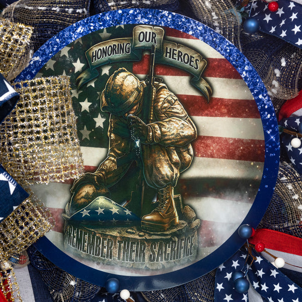 Patriotic wreath, Memorial Day wreath, remembrance, hero, sacrifice, front door, wall, decor, door hanger, 26" W30414A