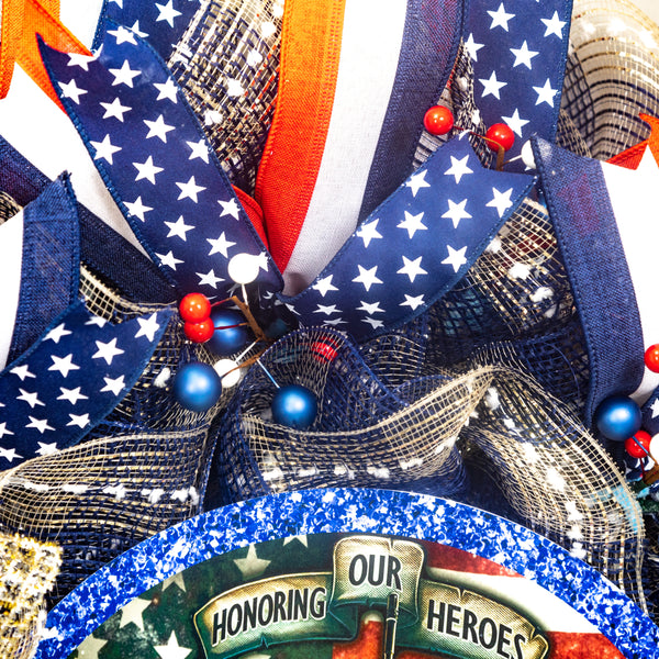 Patriotic wreath, Memorial Day wreath, remembrance, hero, sacrifice, front door, wall, decor, door hanger, 26" W30414A