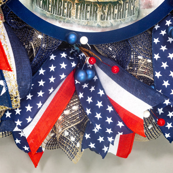 Patriotic wreath, Memorial Day wreath, remembrance, hero, sacrifice, front door, wall, decor, door hanger, 26" W30414A