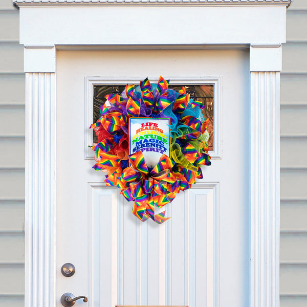 LGBTQ pride wreath, rainbow, respect, love, and understanding W06271B