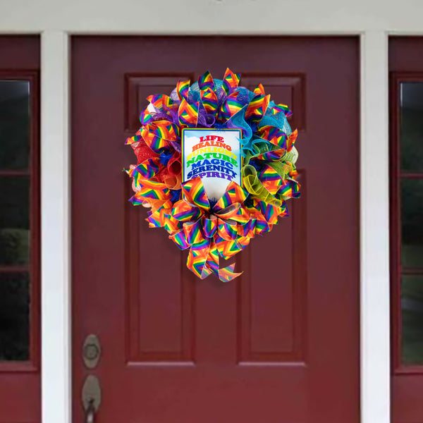 LGBTQ pride wreath, rainbow, respect, love, and understanding W06271B