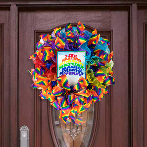 LGBTQ pride wreath, rainbow, respect, love, and understanding W06271B