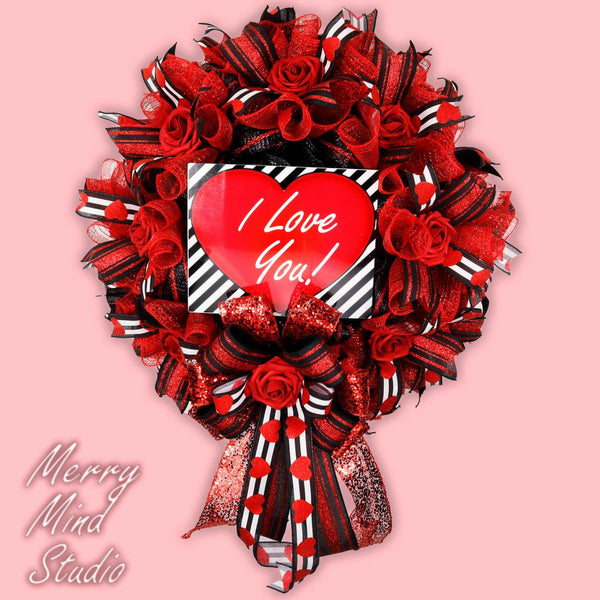 Wreath, door hanging, Mother's Day, I Love You, any love celebration, merrymindstudio, 01061