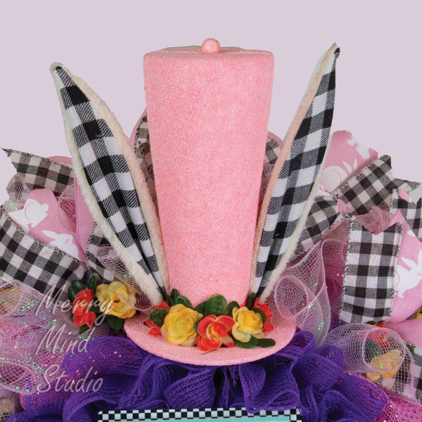 Easter wreath, bunny ears with top hat, merrymindstudio, 02072