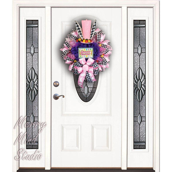 Easter wreath, bunny ears with top hat, merrymindstudio, 02072