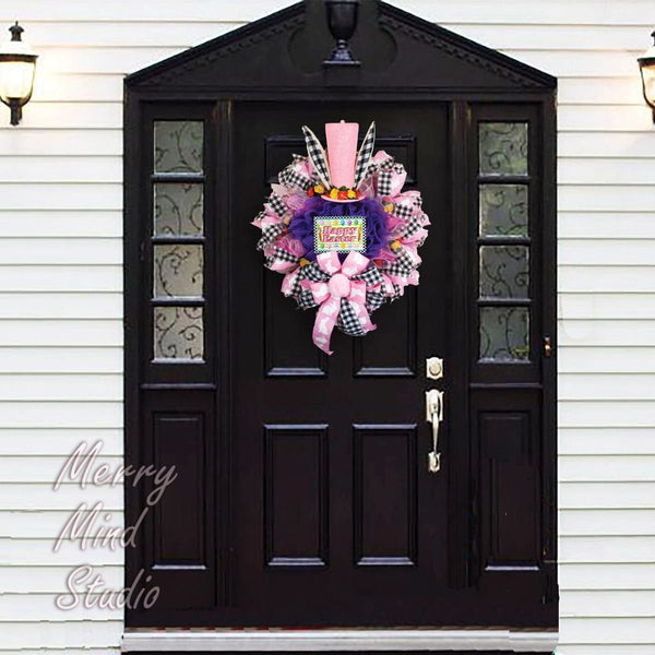 Easter wreath, bunny ears with top hat, merrymindstudio, 02072