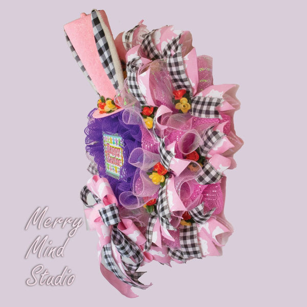 Easter wreath, bunny ears with top hat, merrymindstudio, 02072