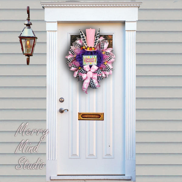 Easter wreath, bunny ears with top hat, merrymindstudio, 02072