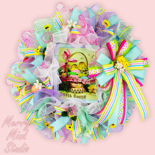 Easter wreath, chick basket, merrymindstudio 02201