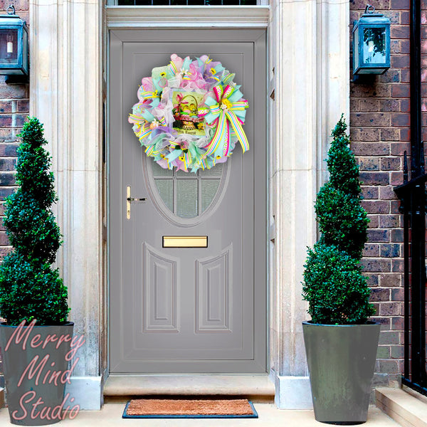 Easter wreath, chick basket, merrymindstudio 02201