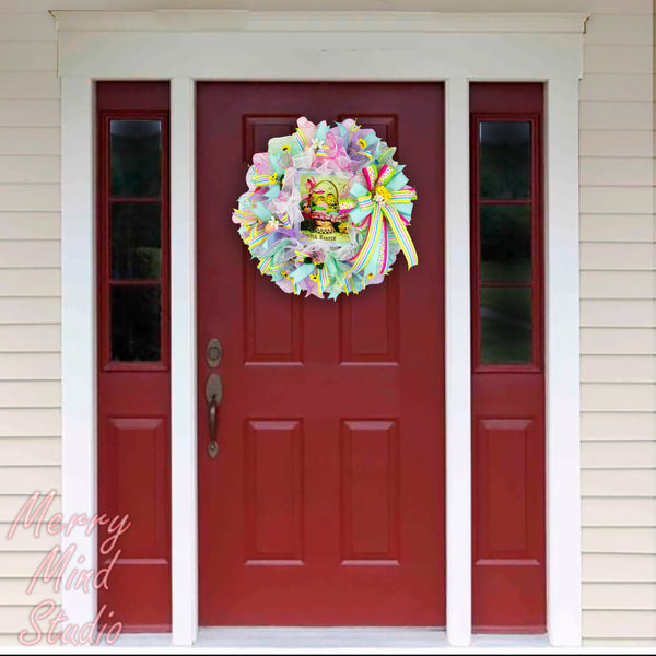 Easter wreath, chick basket, merrymindstudio 02201