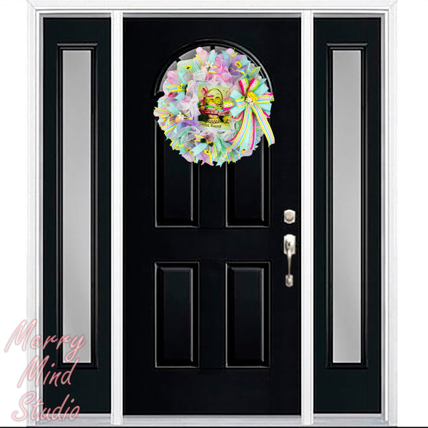 Easter wreath, chick basket, merrymindstudio 02201
