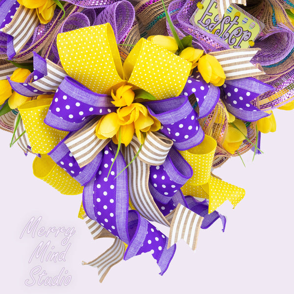 Easter wreath, plush bunny head, merrymindstudio 02282