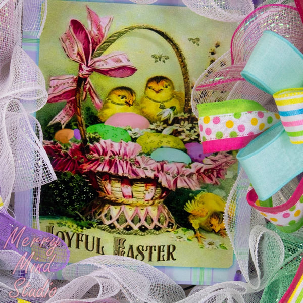 Easter wreath, chick basket, merrymindstudio 02201