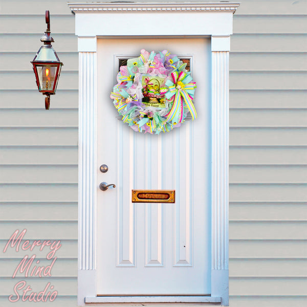 Easter wreath, chick basket, merrymindstudio 02201
