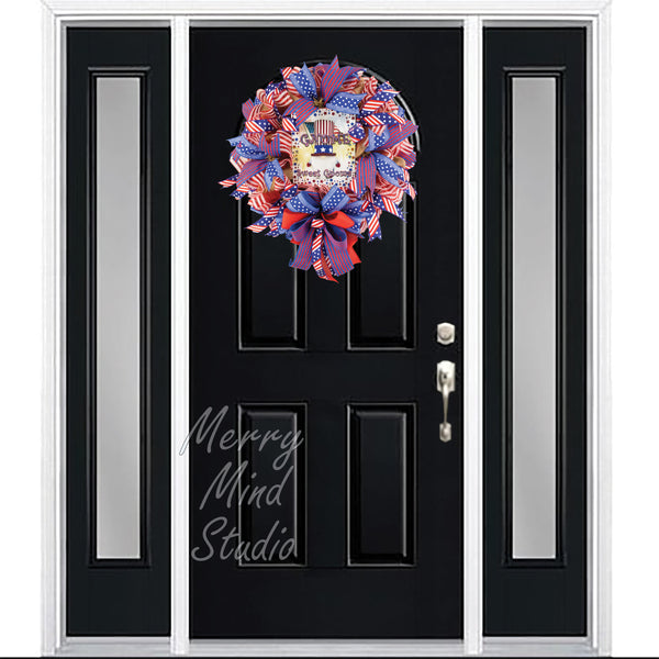 4th of July wreath, patriotic, USA, Gnome sweet gnome,  0327C