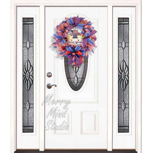 4th of July wreath, patriotic, USA, Gnome sweet gnome,  0327C