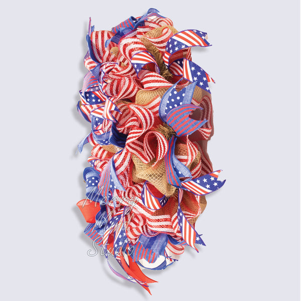 4th of July wreath, patriotic, USA, Gnome sweet gnome,  0327C