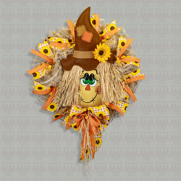 Happy Scarecrow wreath, Autumn, Fall, farmhouse, 26" diameter, everyday, door hanger, W30722A