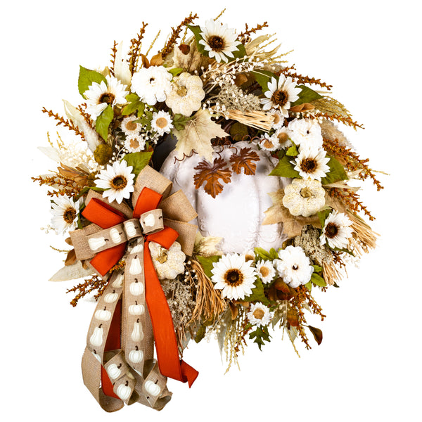 Autumn wreath, pumpkin wreath, grapevine base, fall floral wreath, large 28", front door, door hanger, wall, gift.  W30923A