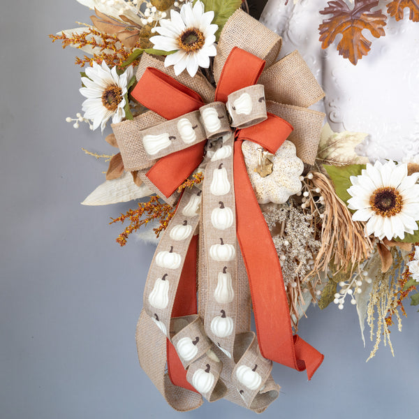 Autumn wreath, pumpkin wreath, grapevine base, fall floral wreath, large 28", front door, door hanger, wall, gift.  W30923A
