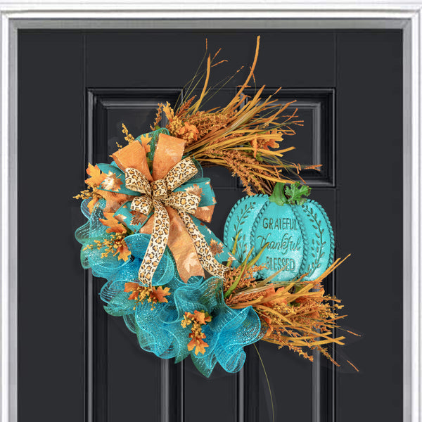 Autumn wreath, pumpkin wreath, grapevine base, fall floral wreath, large 28", front door, door hanger, wall, gift.  W30930A