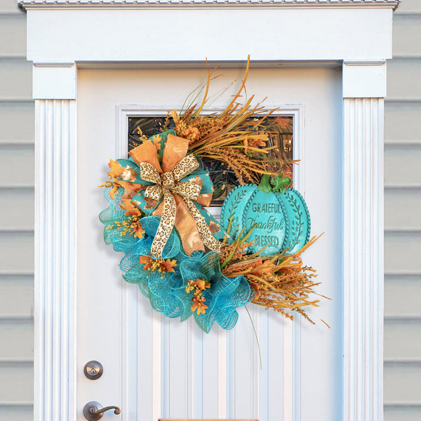 Autumn wreath, pumpkin wreath, grapevine base, fall floral wreath, large 28", front door, door hanger, wall, gift.  W30930A