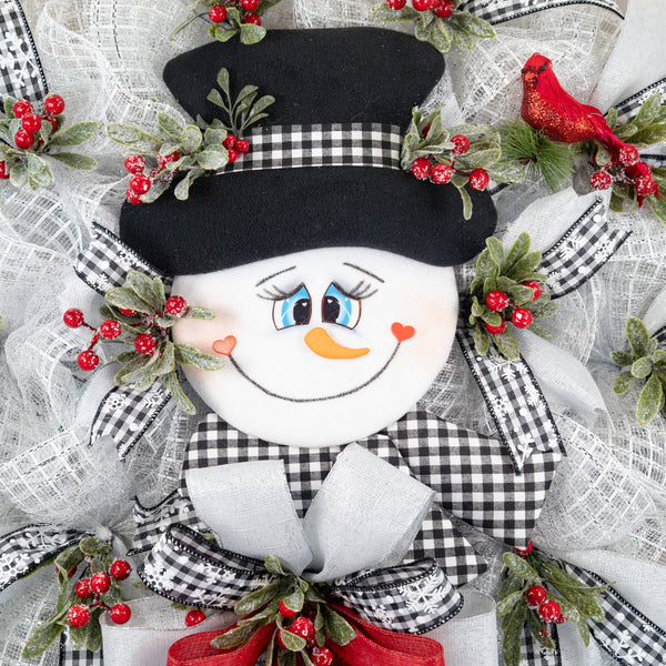 Snowman wreath, Christmas wreath, winter wreath, lighted wreath, front door wreath, holiday wreath, door hanger, large 27". W31119A
