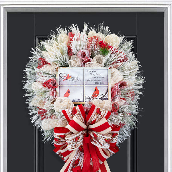 Cardinal wreath, remembrance wreath, spiritual wreath, everyday, memorial, comfort, door hanger, front door decor, elegant gift, 26"  W31209A