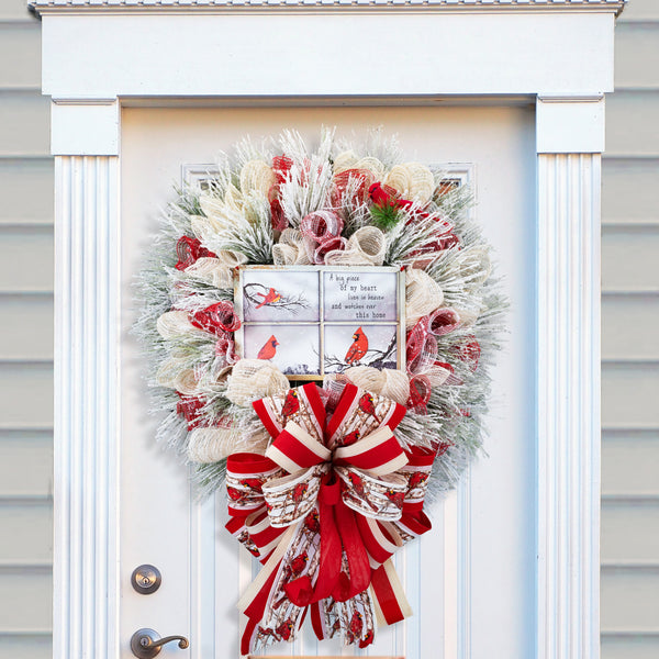 Cardinal wreath, remembrance wreath, spiritual wreath, everyday, memorial, comfort, door hanger, front door decor, elegant gift, 26"  W31209A