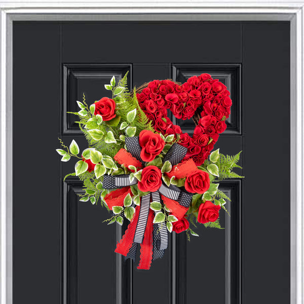 Valentine's day wreath, Grapevine wreath, love wreath, front door wreath, door hanger, green, red, black, 22". W40120A