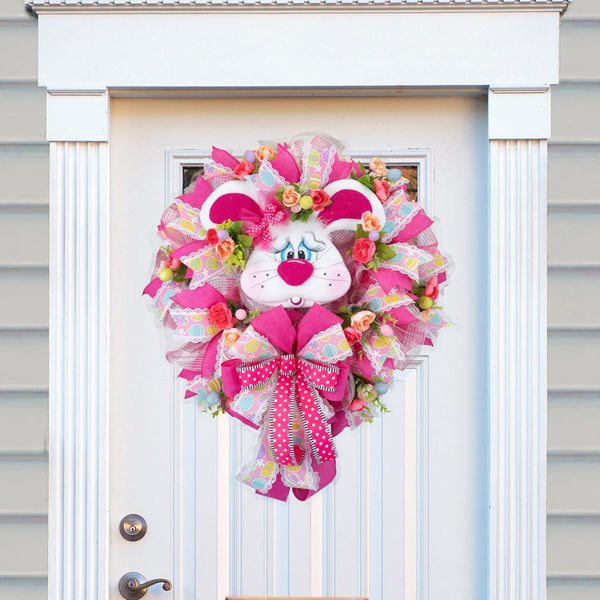Easter wreath, bunny wreath, floral wreath, front door wreath, door hanger, Easter eggs, 24". W40121A