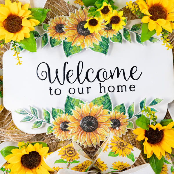 Welcome wreath, farmhouse wreath, sunflower wreath, front door, door hanger, floral, 26". W40128A