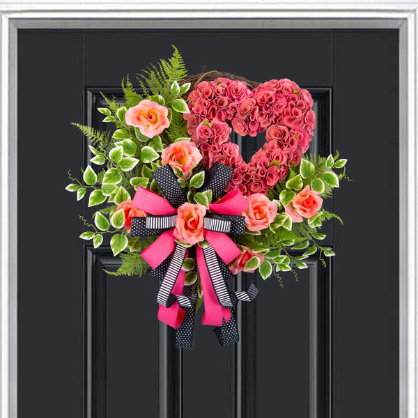 Valentine's day wreath, Mother's day wreath, grapevine wreath, love wreath, front door, door hanger, pink, green, black, 24". W40203A