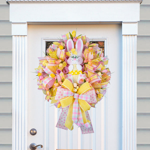 Easter wreath, bunny wreath, Spring wreath, floral wreath, front door wreath, door hanger, Tulips, 26". W40215A