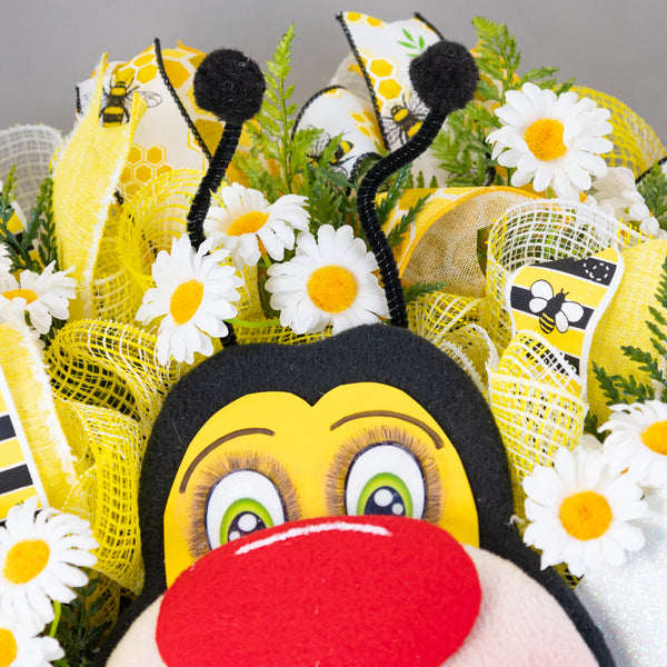 Bee wreath, Plush Bee, Spring-Summer, flowers, everyday, door hanger, front door, gift, door, W40307A