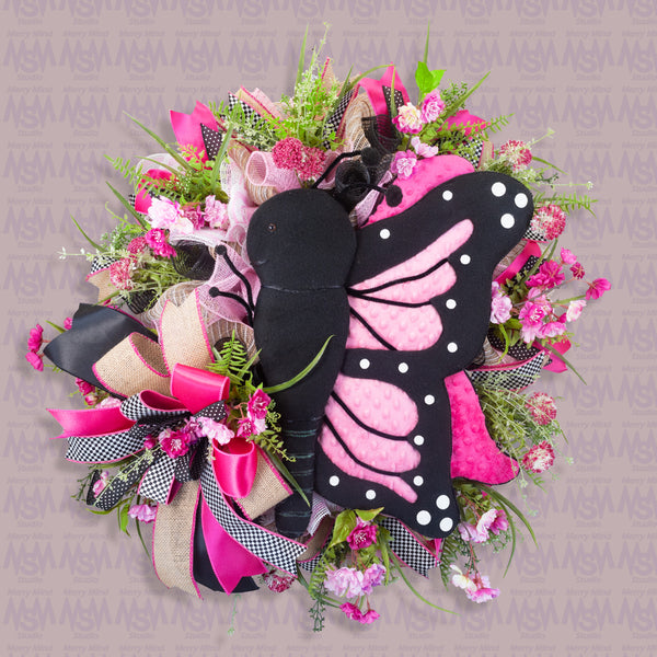 Butterfly wreath, plush butterfly, everyday, Spring, Summer, colorful, elegant, W40504A