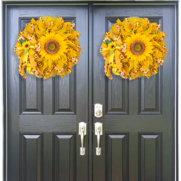 Sunflower wreath, farmhouse wreath, Summer-Fall, welcome, everyday, front door wreath, door hanger, gift, 26" W40621A