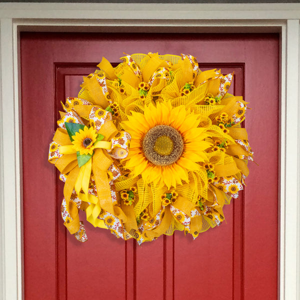 Sunflower wreath, farmhouse wreath, Summer-Fall, welcome, everyday, front door wreath, door hanger, gift, 26" W40621A